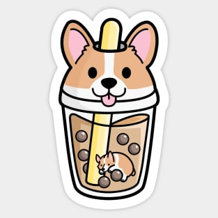 Kawaii Corgi Bubble Tea Sticker